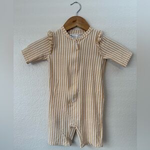 H&M Ruffled Striped One Piece Bathing Suit Yellow White Girls 3/4T UPF 50+ Sun